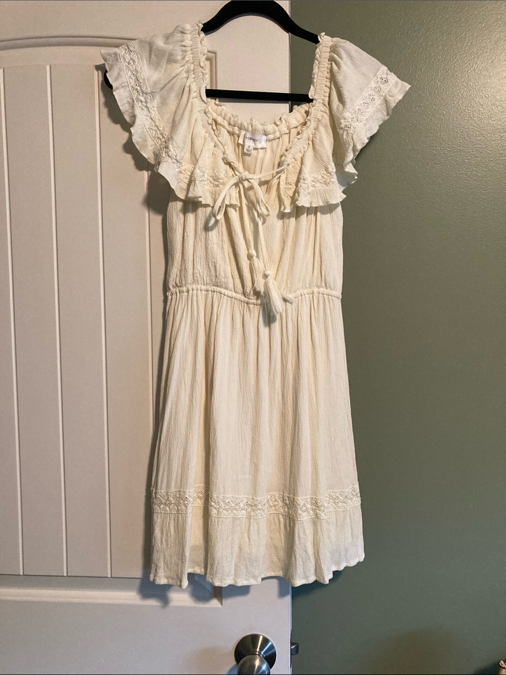 Boho Off-Shoulder Mini Dress in Cream